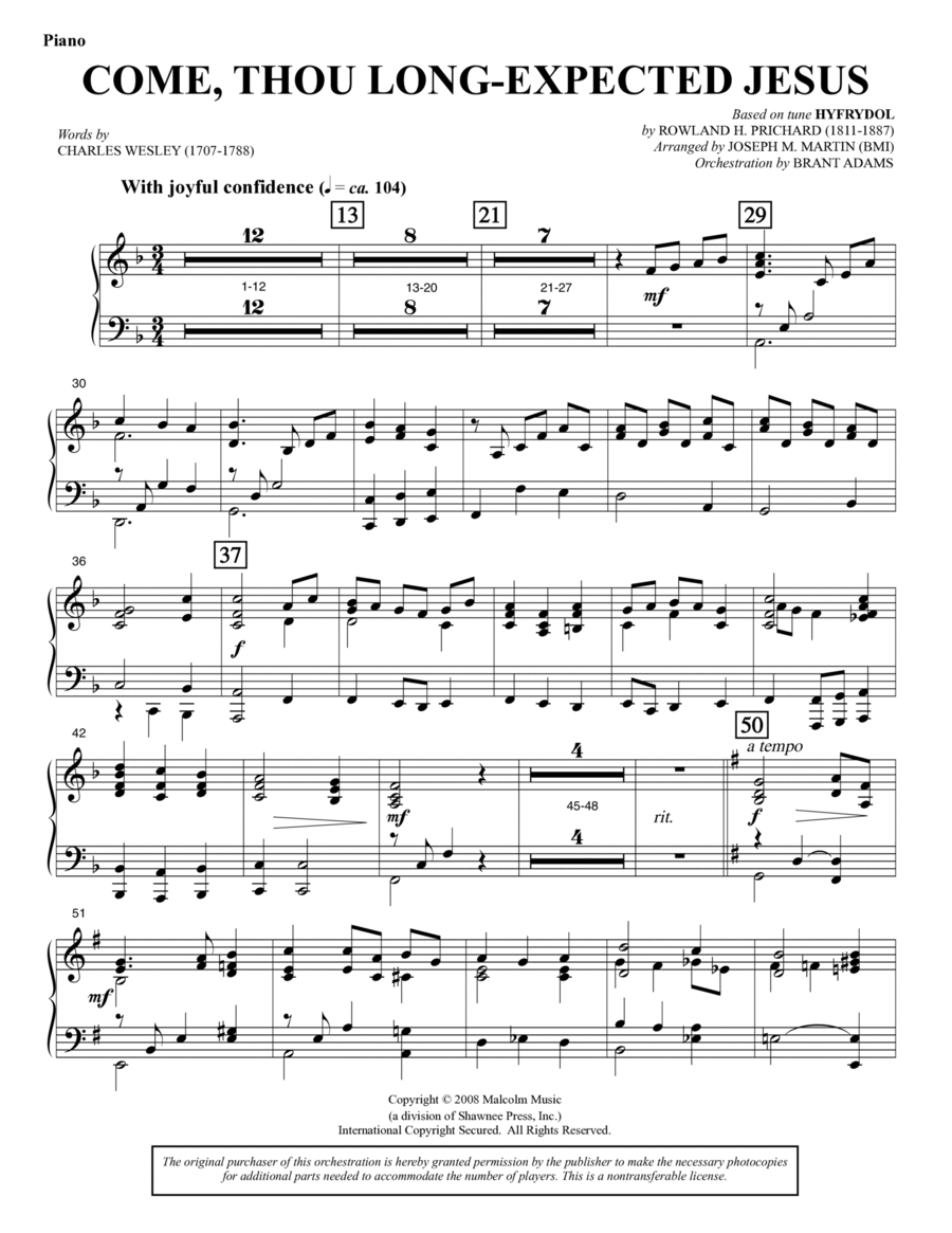 Come, Thou Long-Expected Jesus (from Carols For Choir And Congregation) - Piano