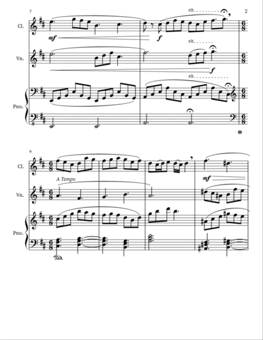 Variations for Clarinet, Violin and Piano B-Flat Clarinet scores gallery preview page 2