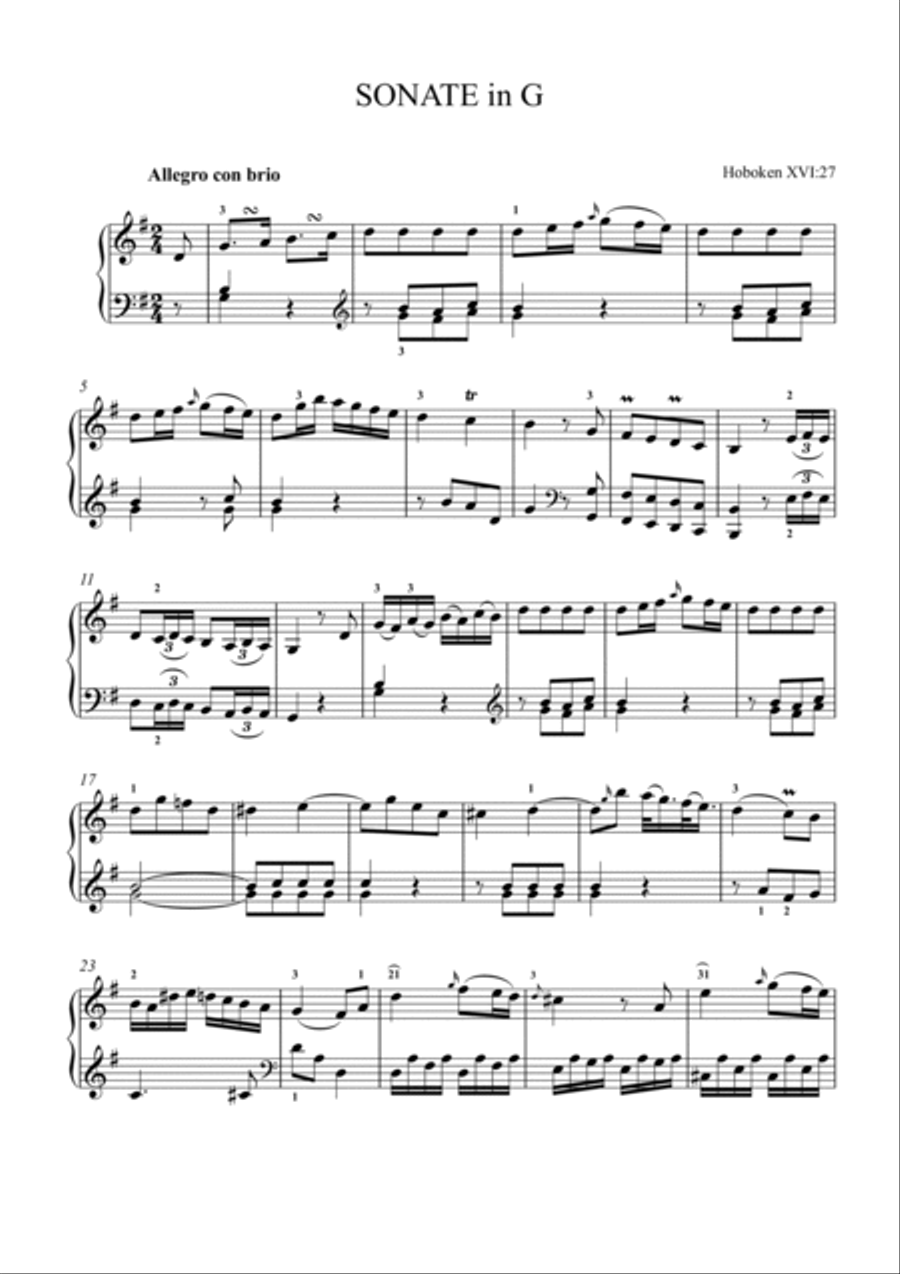 Haydn-Piano Sonata in G major,Hob.XVI.27(Piano solo) Small Ensemble scores gallery preview page 2