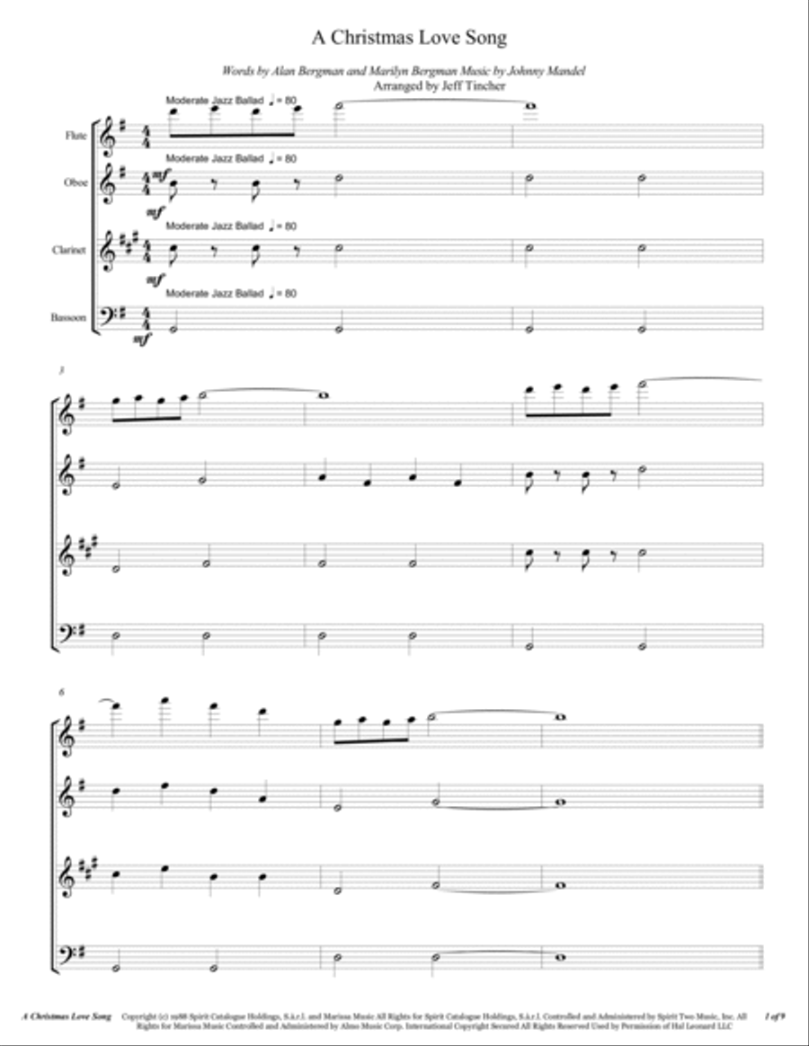 A Christmas Love Song Woodwind Quartet scores gallery preview page 2