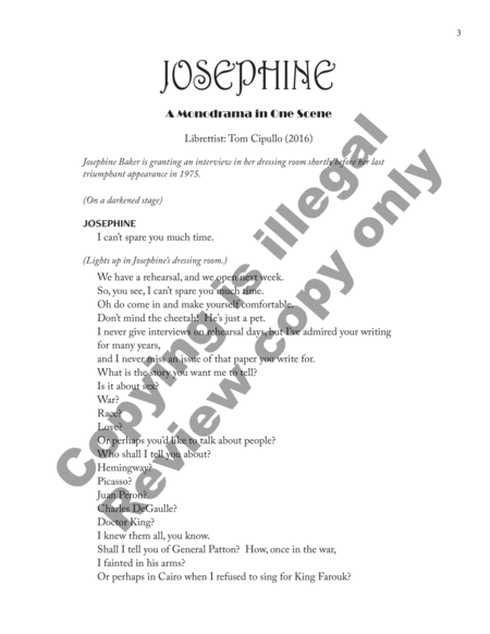 Josephine: A Monodrama in One Scene (Libretto)
