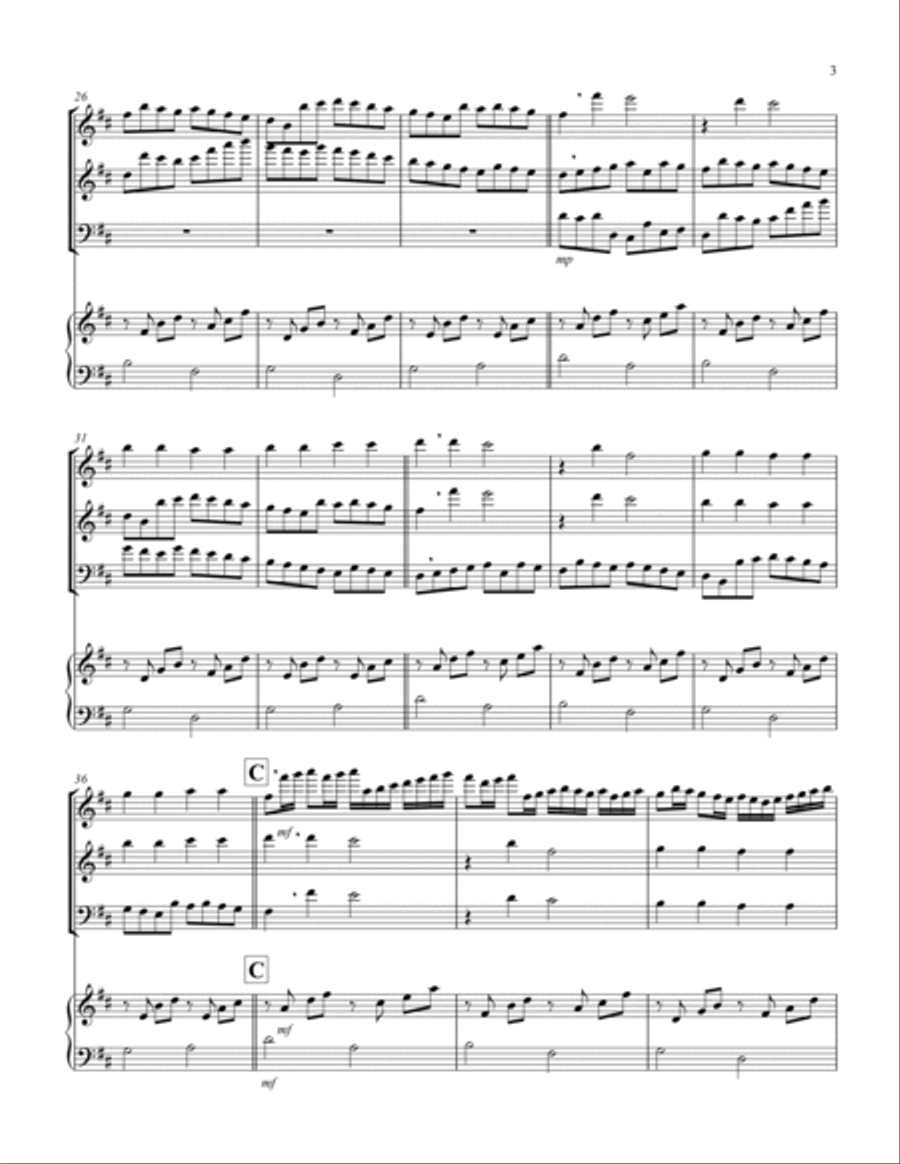 Canon in D (Pachelbel) (D) (Woodwind Trio - 1 Flute, 1 Oboe, 1 Bassoon), Keyboard) Chamber Music scores gallery preview page 3
