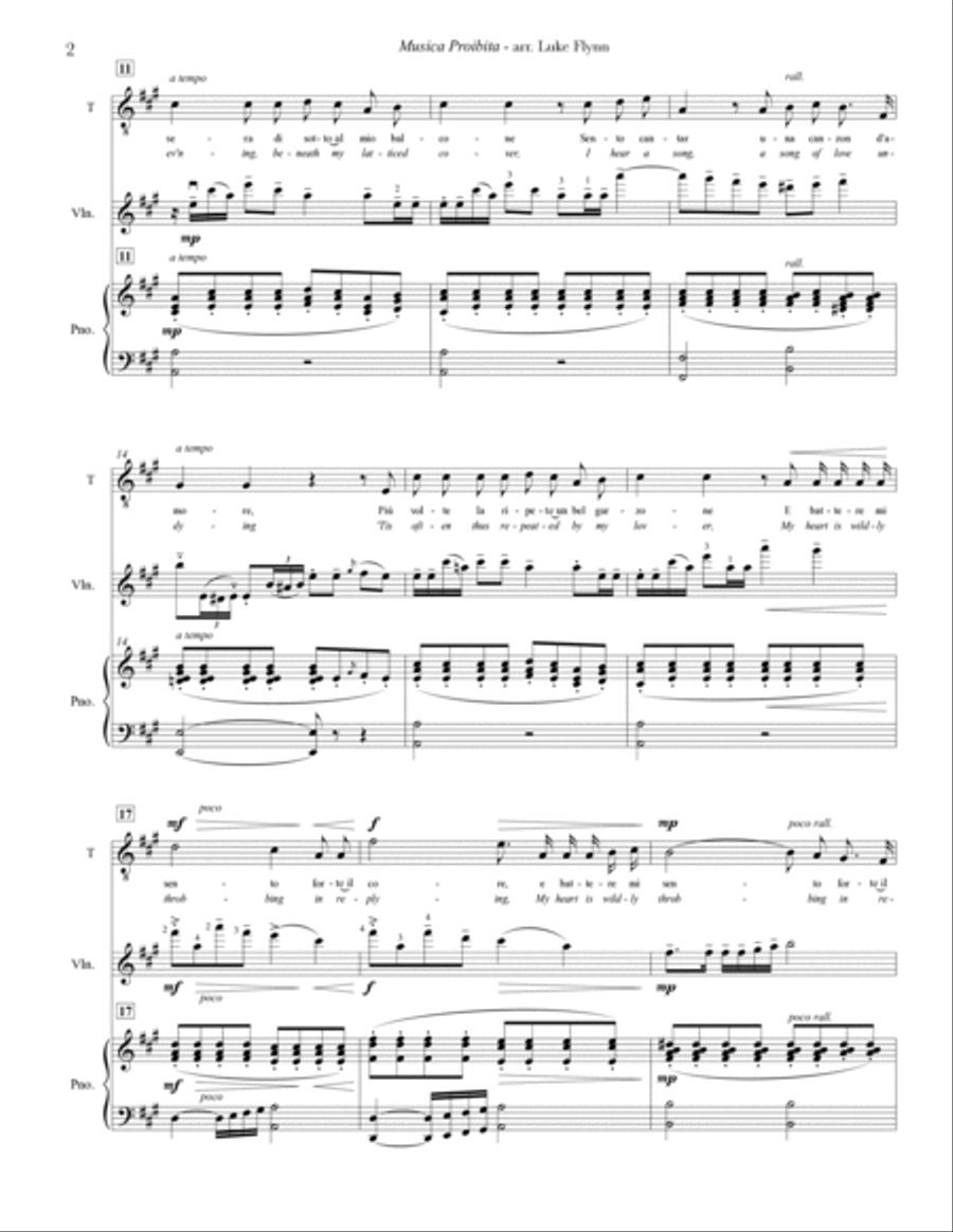 Musica Proibita for Tenor Voice, Violin, Piano Small Ensemble scores gallery preview page 4