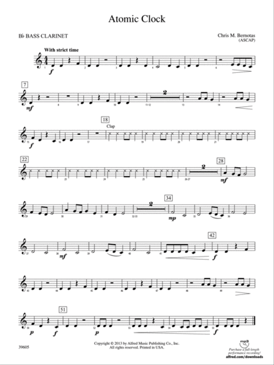 Atomic Clock: B-flat Bass Clarinet Concert Band scores gallery preview page 1