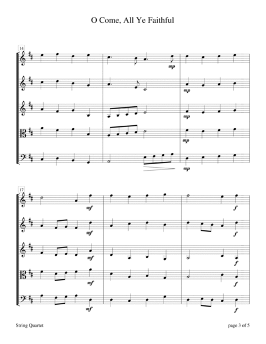 O Come, All Ye Faithful (for String Quartet) String Quartet scores gallery preview page 6