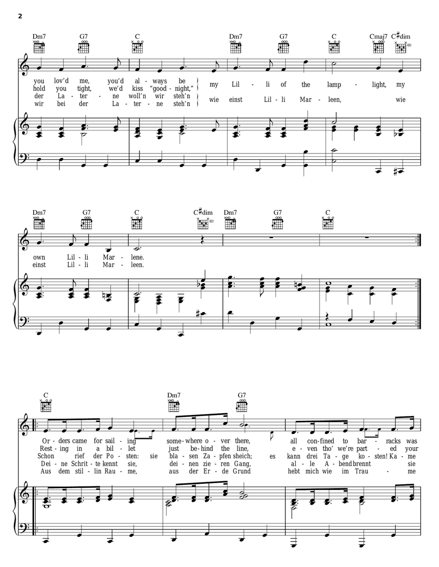 Lilli Marlene Piano, Vocal, Guitar scores gallery preview page 2
