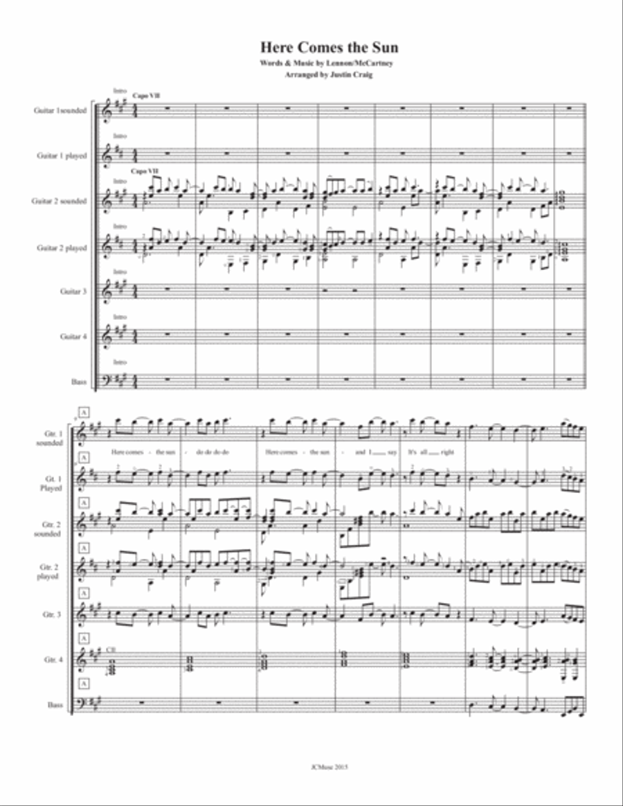 Here Comes The Sun Here Comes The Sun Guitar Ensemble scores gallery preview page 1