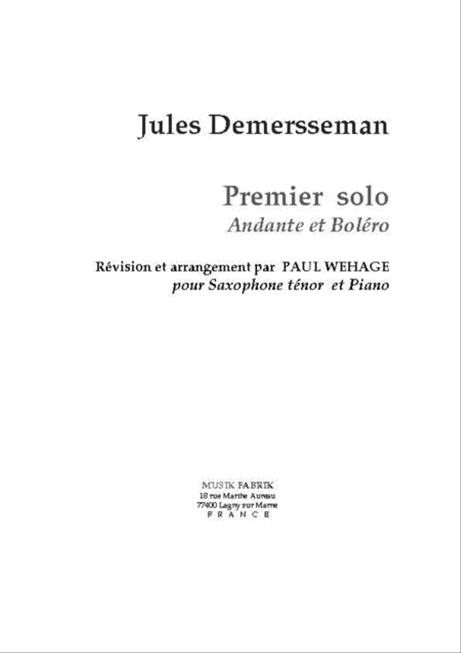 Premier Solo : Andante et Bolero Tenor Saxophone scores gallery preview page 1