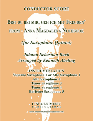 Book cover for Bist du bei mir, geh ich mit Freuden' (for Saxophone Quintet SATTB)