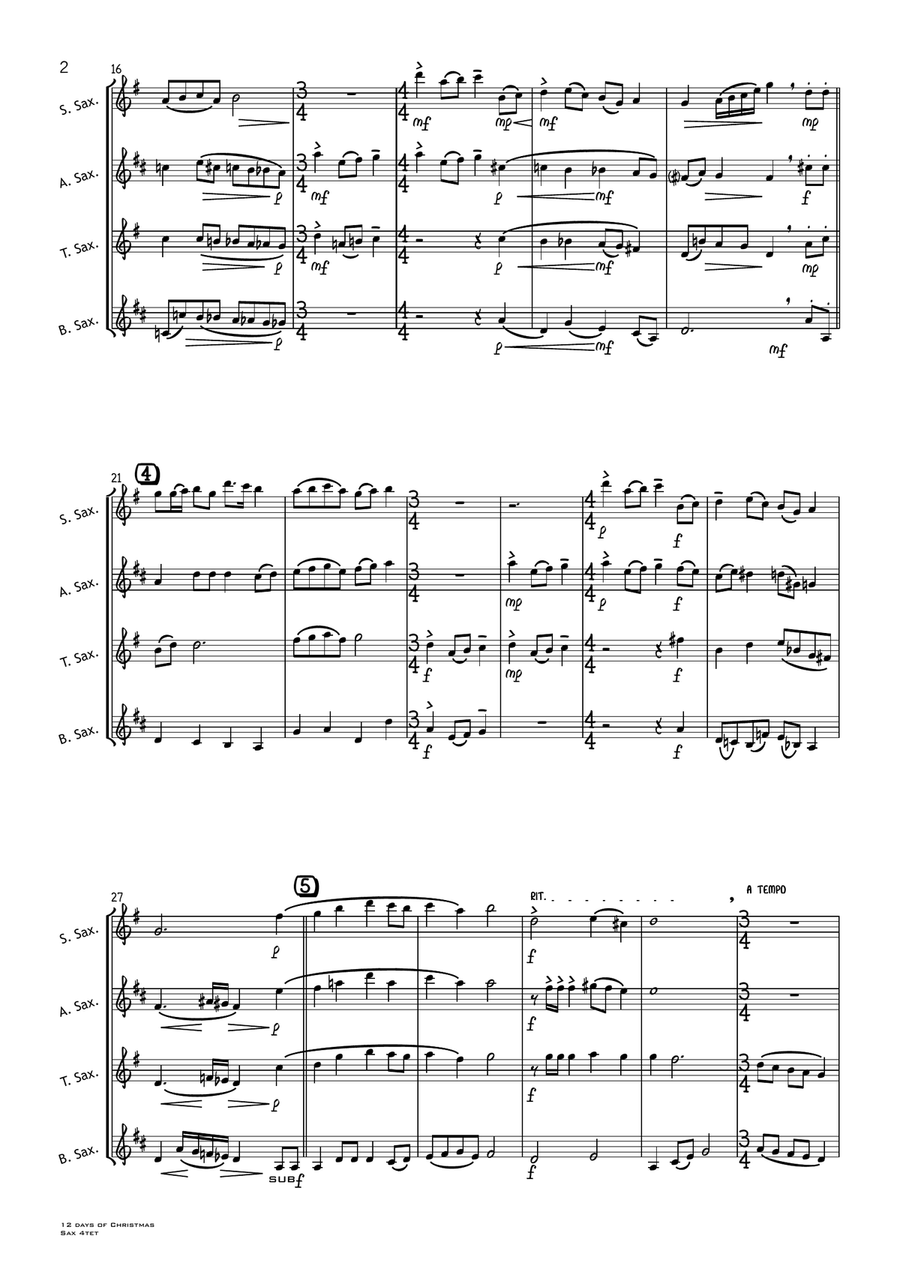 The Twelve Days Of Christmas Saxophone Quartet scores gallery preview page 3