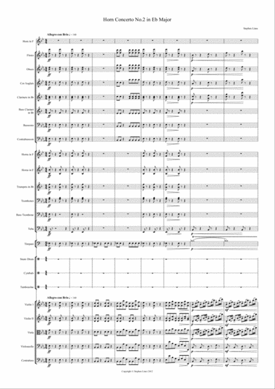 Horn Concerto No. 2 in Eb Major Full Orchestra scores gallery preview page 2