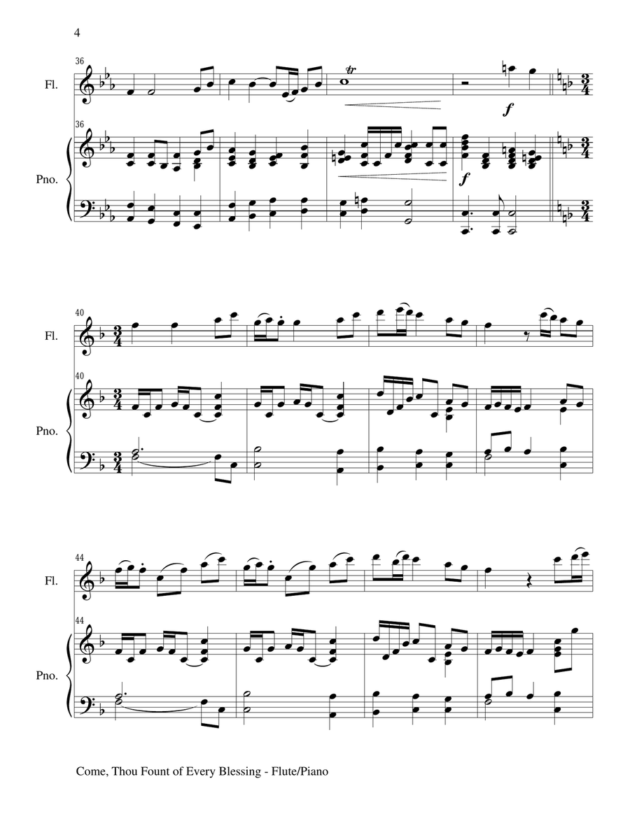 COME, THOU FOUNT OF EVERY BLESSING (Flute/Piano and Flute Part) Flute Solo scores gallery preview page 4