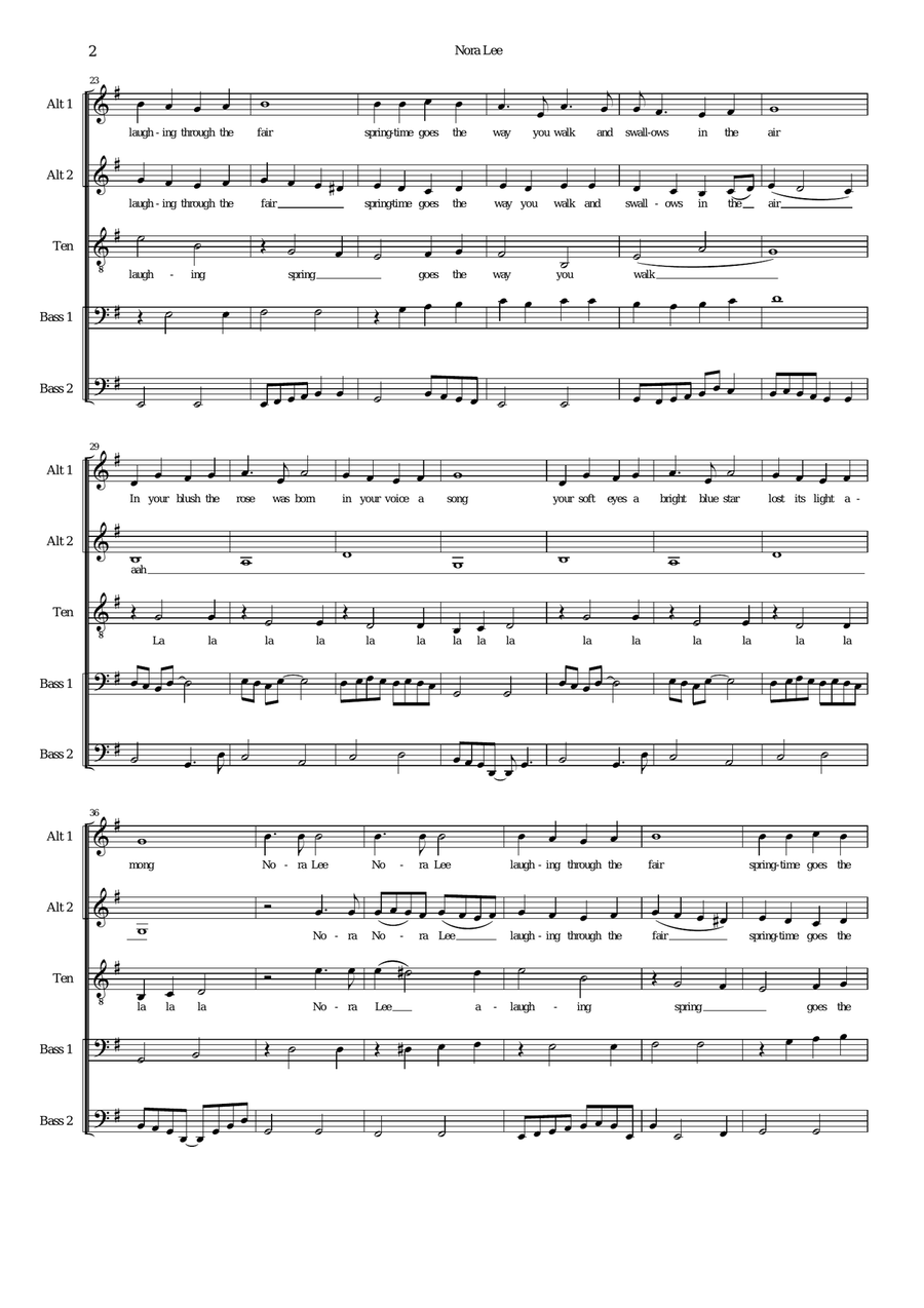 Nora Lee (or Aura Lea) for men's voices Choir scores gallery preview page 2