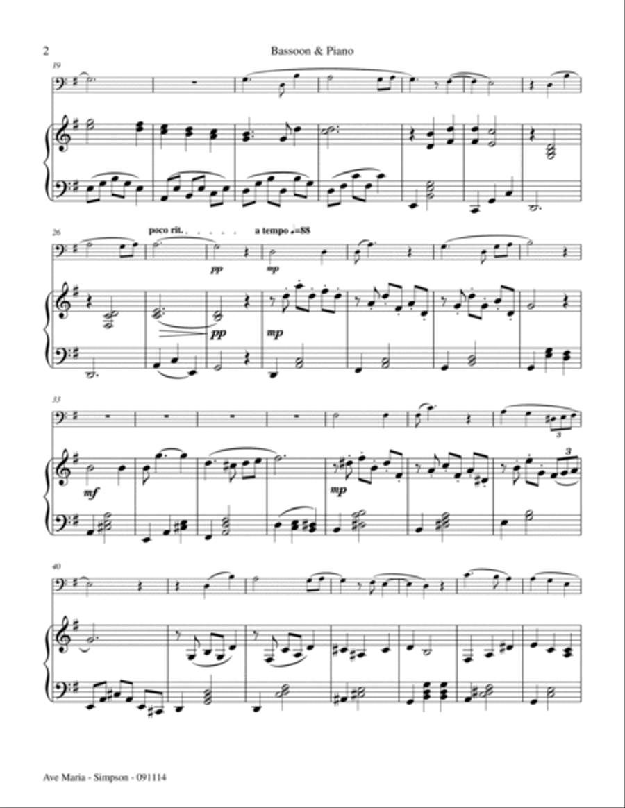 Ave Maria (for Bassoon & Piano) Woodwind Duet scores gallery preview page 2