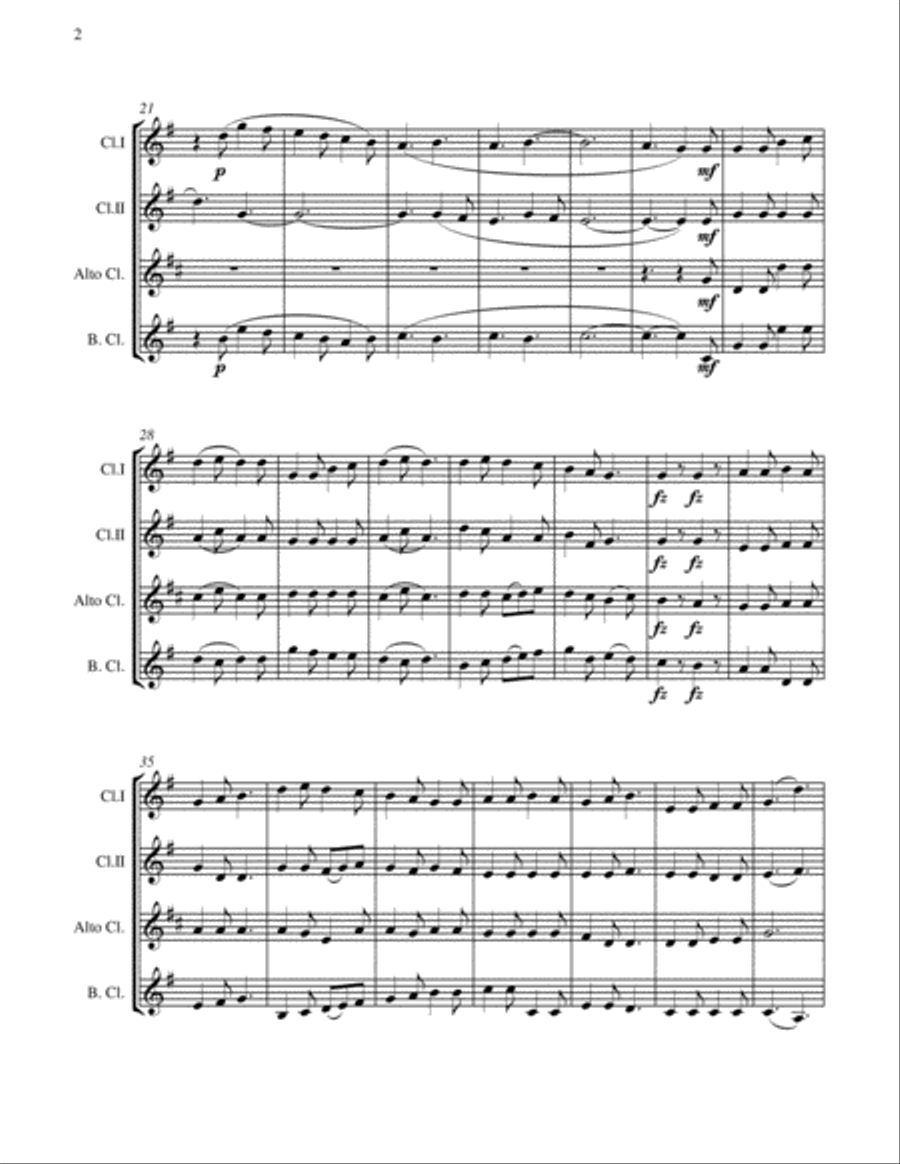 Christmas Day-Gustav Holst-CLARINET CHOIR QUARTET (2 B Flat Clarinets; Alto Clarinet and Bass Clarin Clarinet Quartet scores gallery preview page 5