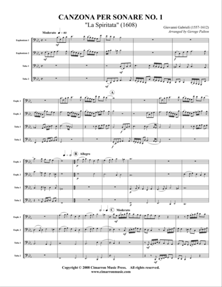 Canzon per Sonare No. 1 (La Spiritata) EETT scores gallery preview page 1