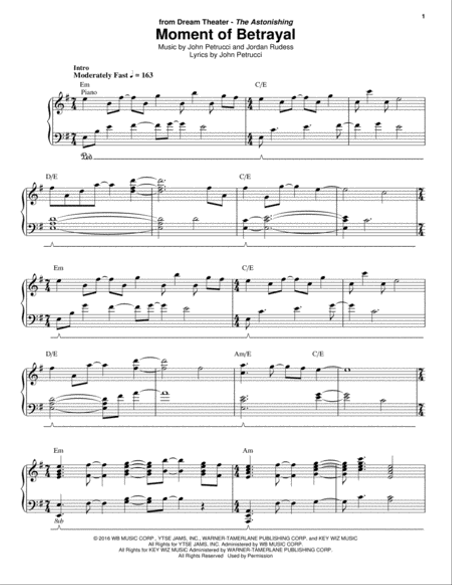 Moment Of Betrayal Piano scores gallery preview page 1