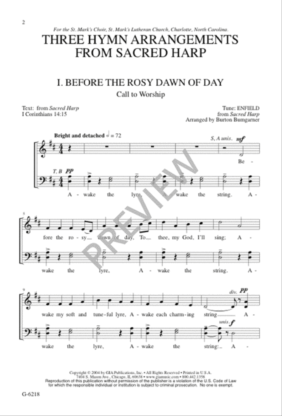 Three Hymn Arrangements from Sacred Harp 4-Part scores gallery preview page 1