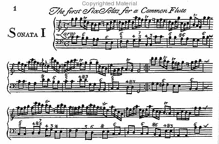 XII Solos, six for a common flute and six for a german flute. c. 1729