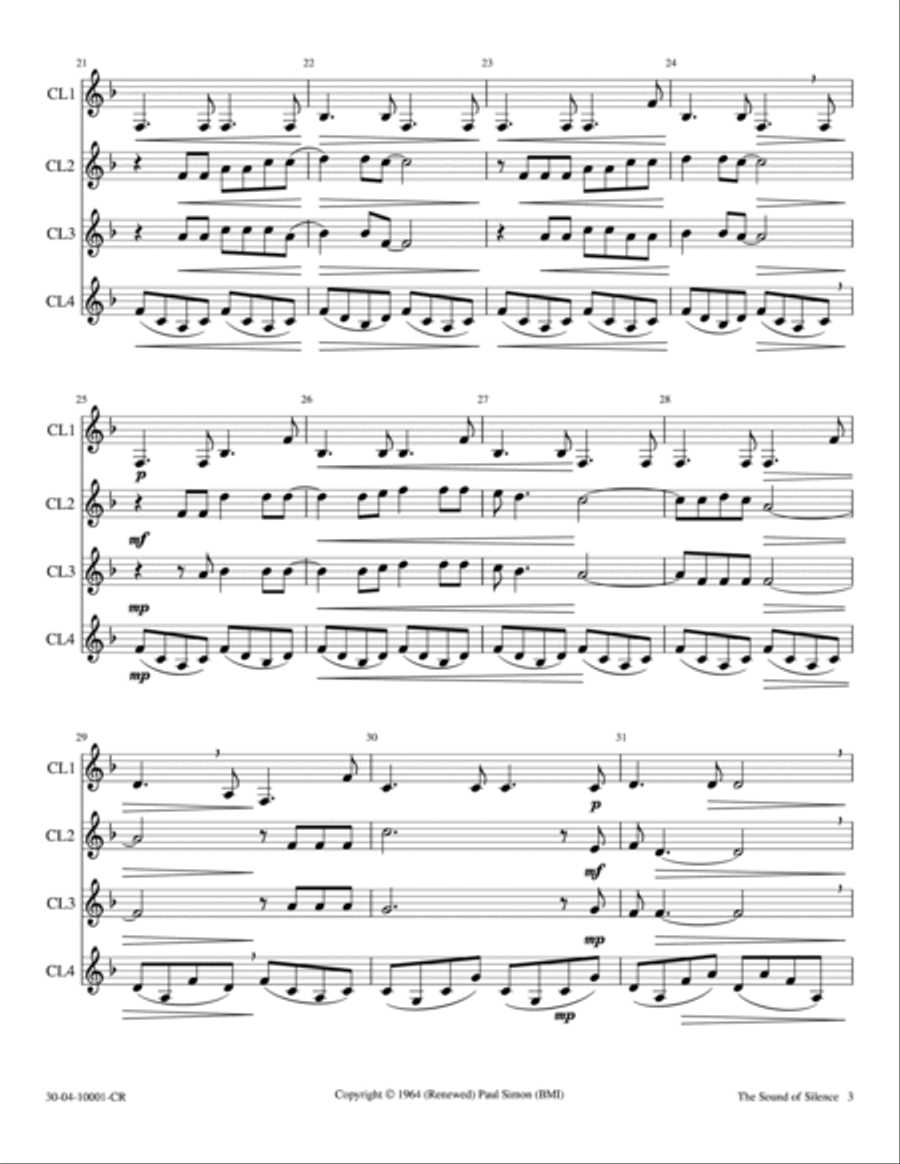 The Sound Of Silence Woodwind Ensemble scores gallery preview page 3