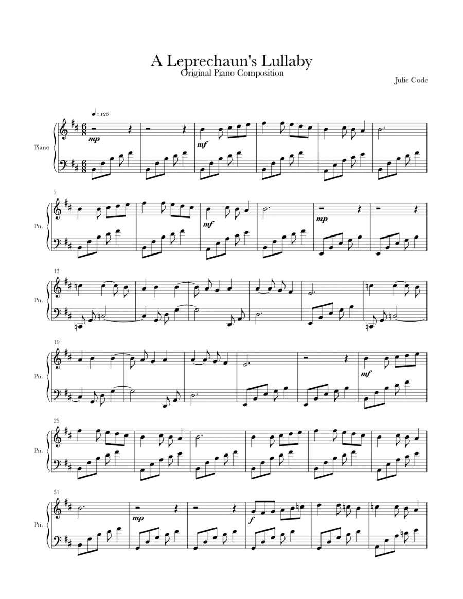A Leprechauns Lullaby Piano Solo scores gallery preview page 1