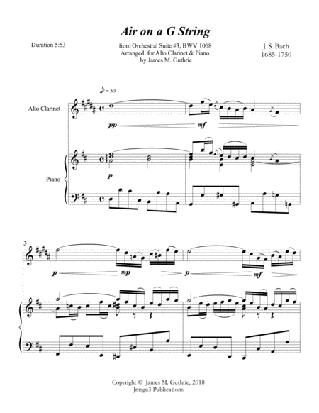 Bach: Air on a G String for Alto Clarinet & Piano image number null