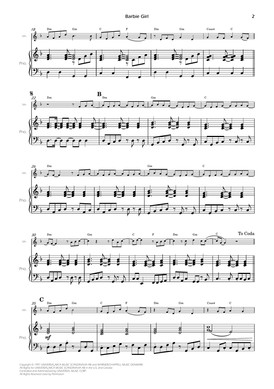 Barbie Girl Violin Solo scores gallery preview page 4