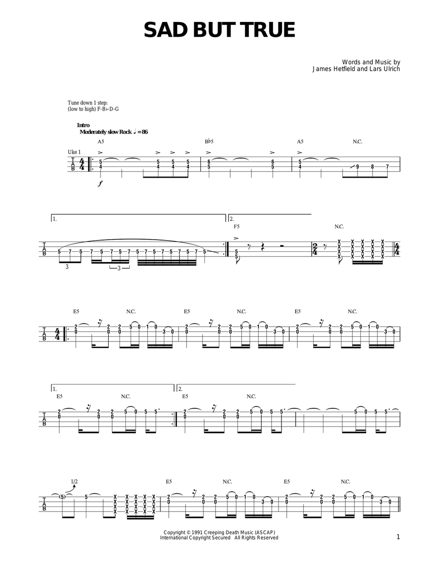 Sad But True Ukulele scores gallery preview page 1