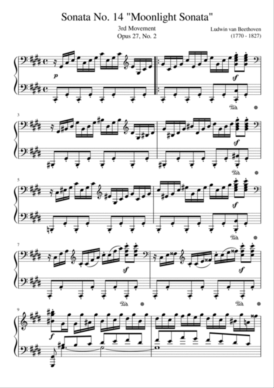 Moonlight Sonata, Third Movement, Op. 27, No. 2 by Beethoven - Piano solo Piano Solo scores gallery preview page 2