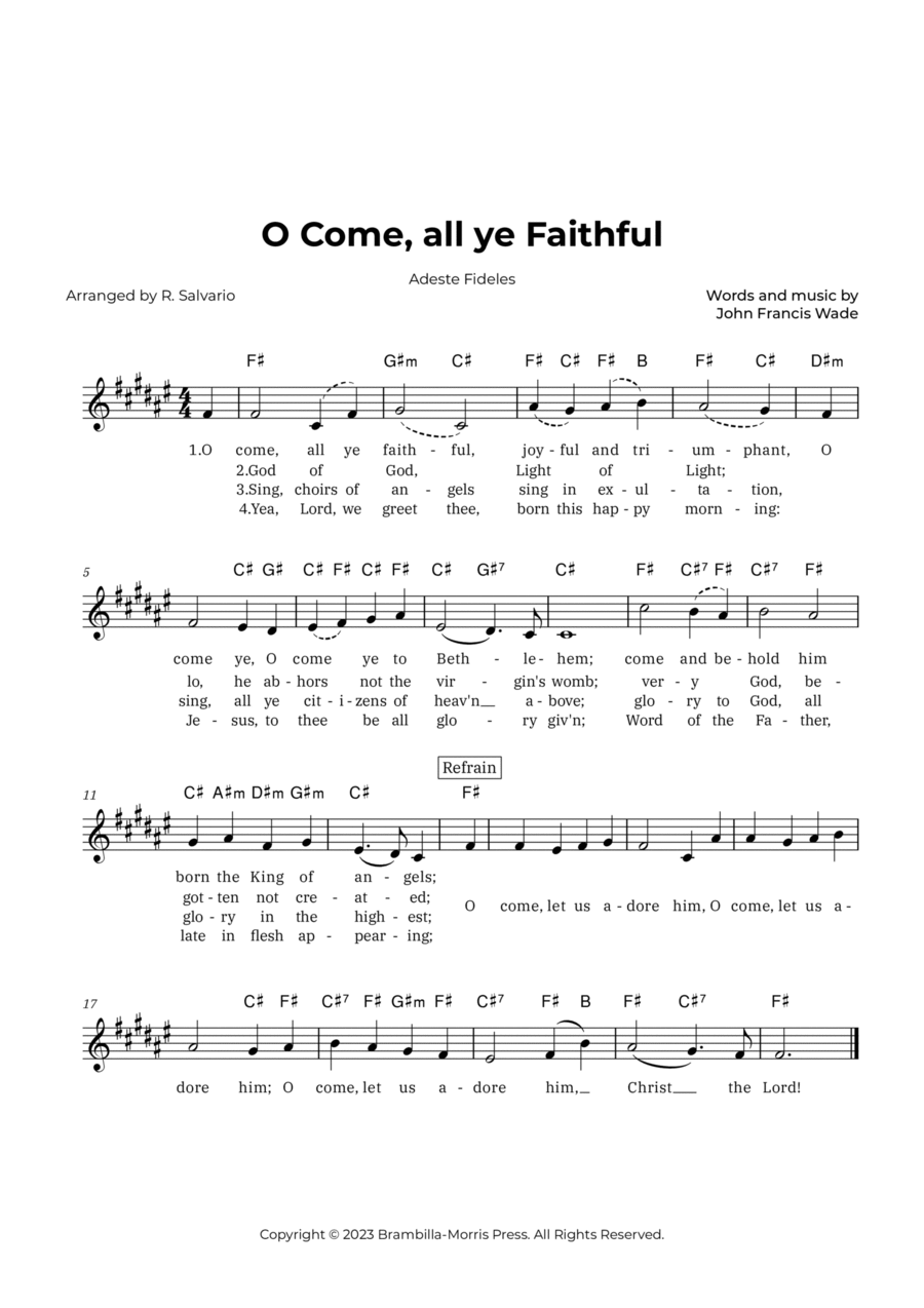 O Come, all ye Faithful - Adeste Fideles (Key of F-Sharp Major) Piano scores gallery preview page 1