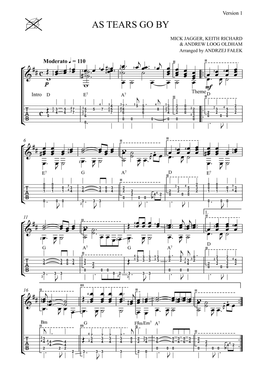 As Tears Go By Guitar Tablature scores gallery preview page 1