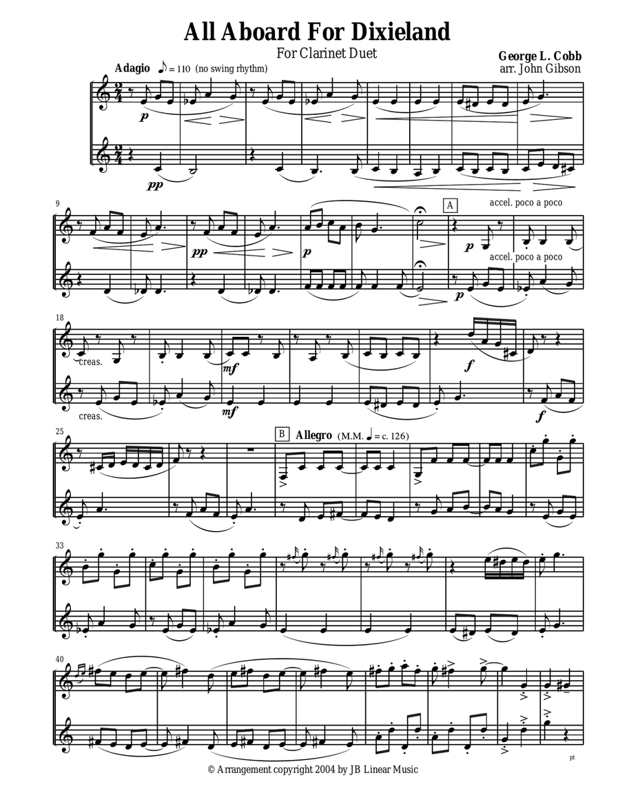 All Aboard for Dixieland for Clarinet Duet Clarinet Duet scores gallery preview page 1