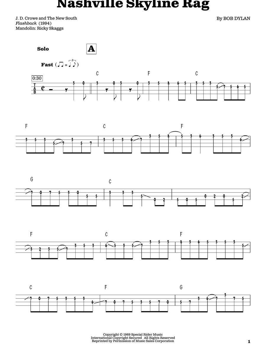 Nashville Skyline Rag Mandolin scores gallery preview page 1