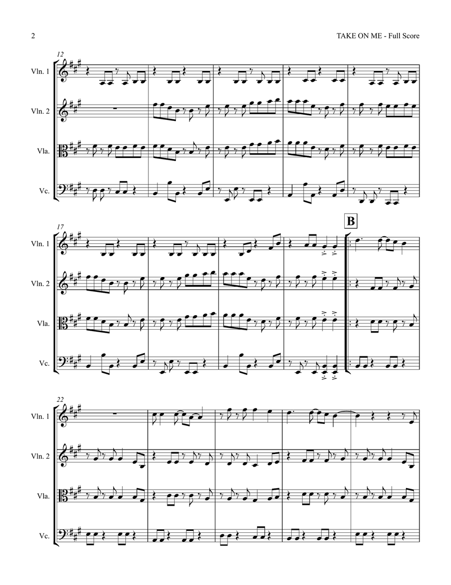 Take On Me Take On Me String Quartet scores gallery preview page 6