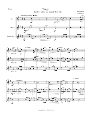Tango for 2 Oboes and English Horn by Albeniz - Score Only