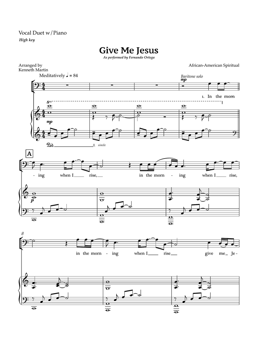 Give Me Jesus - Vocal duet with piano in High and Low Key Baritone Horn TC scores gallery preview page 2