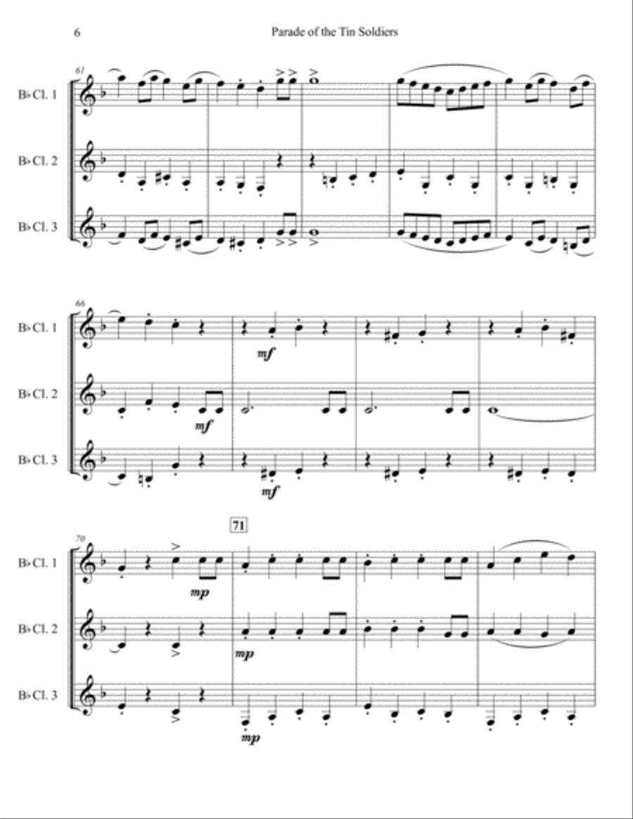 Parade of the Tin Soldiers for Three Clarinets Woodwind Trio scores gallery preview page 6
