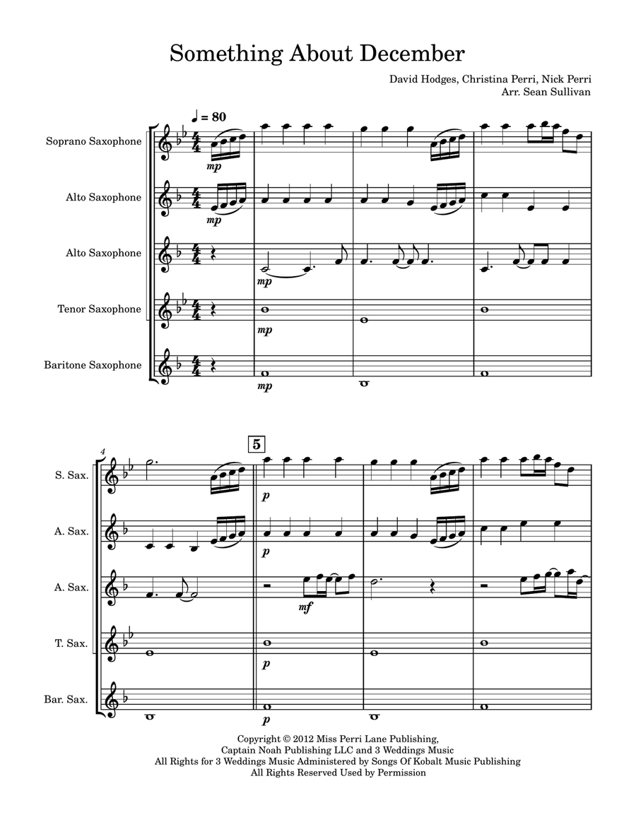 Something About December Saxophone Quintet scores gallery preview page 2