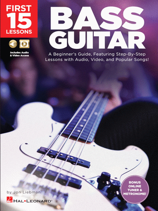 Book cover for First 15 Lessons – Bass Guitar