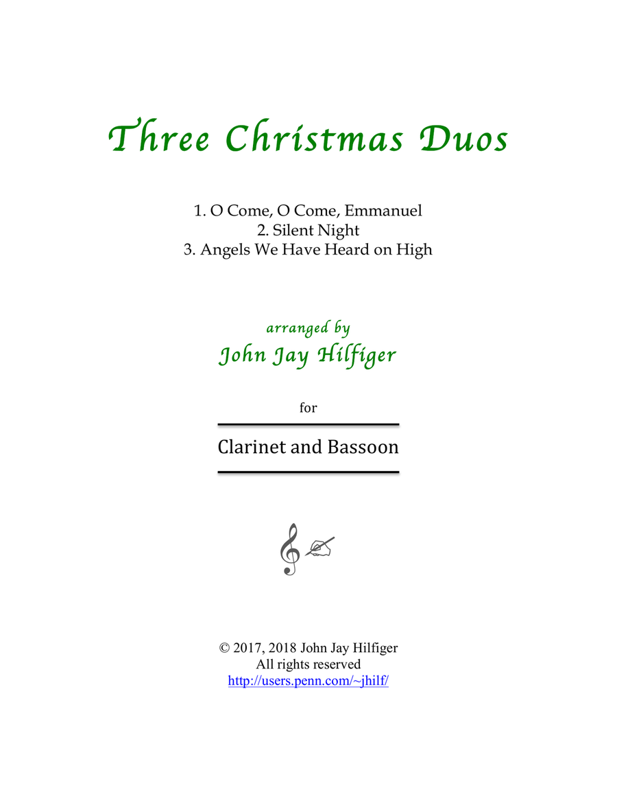 Three Christmas Duos for Clarinet and Bassoon Woodwind Duet scores gallery preview page 1