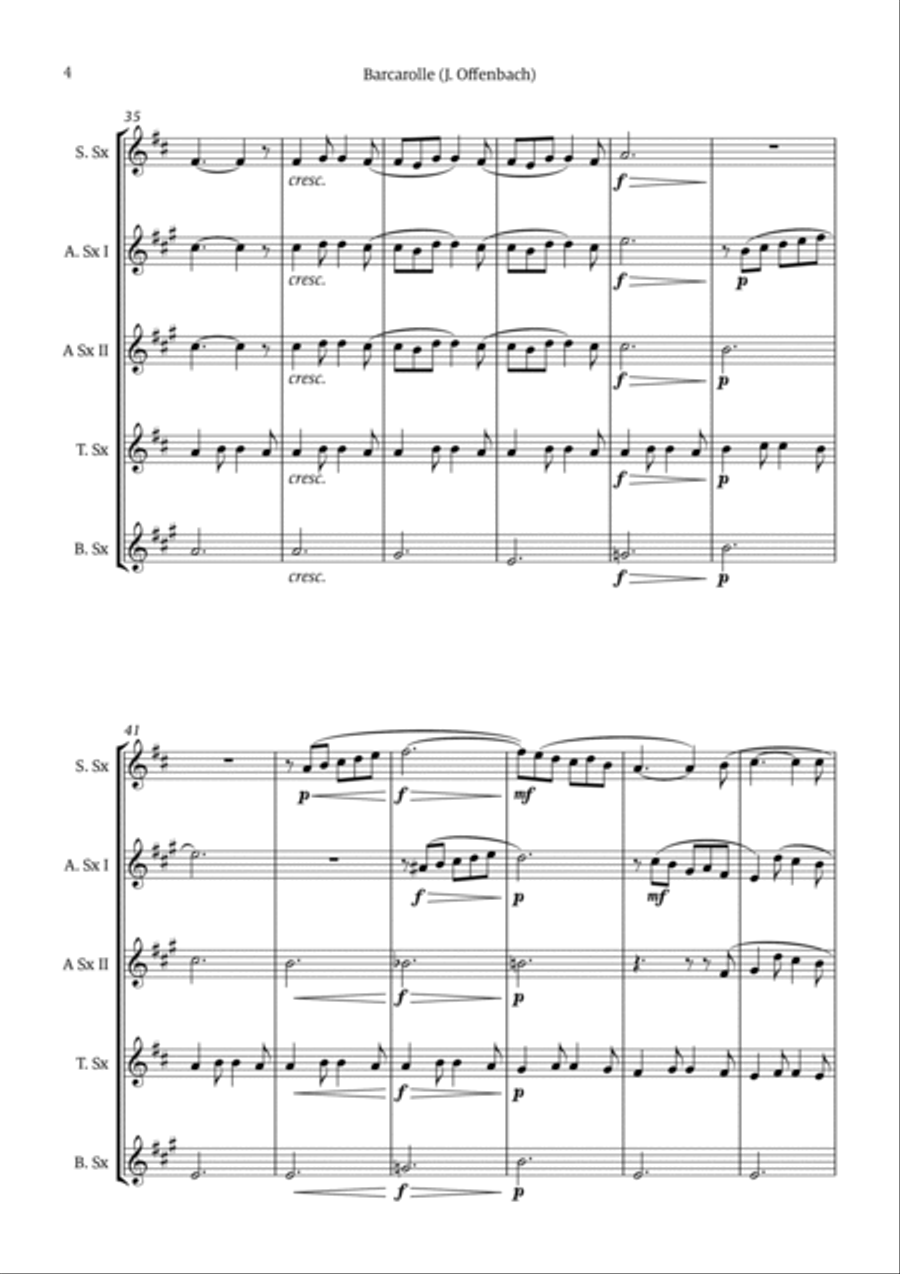 Barcarolle - Belle Nuit, O Nuit D'Amour Saxophone Quintet scores gallery preview page 4