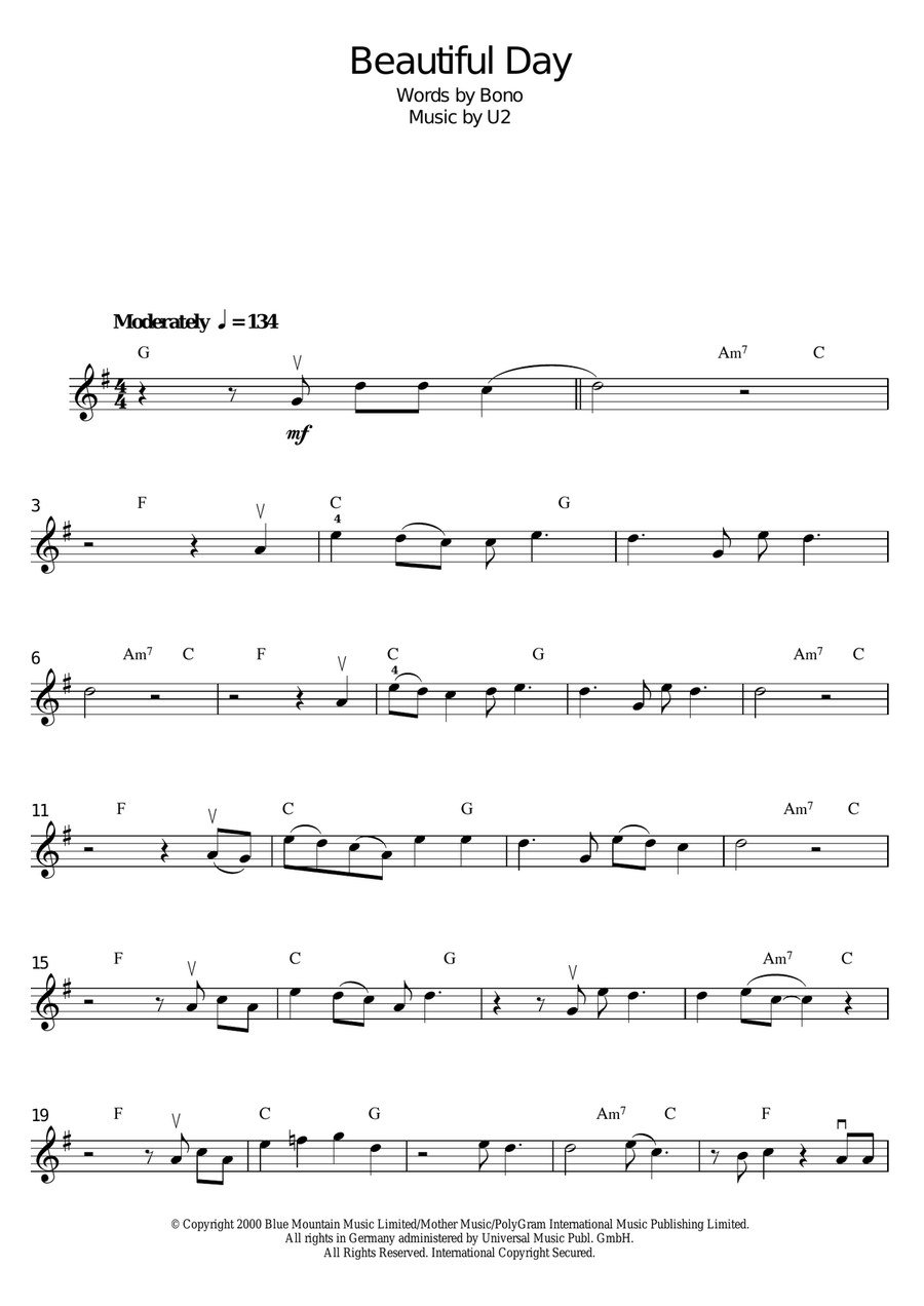Beautiful Day Violin Solo scores gallery preview page 1