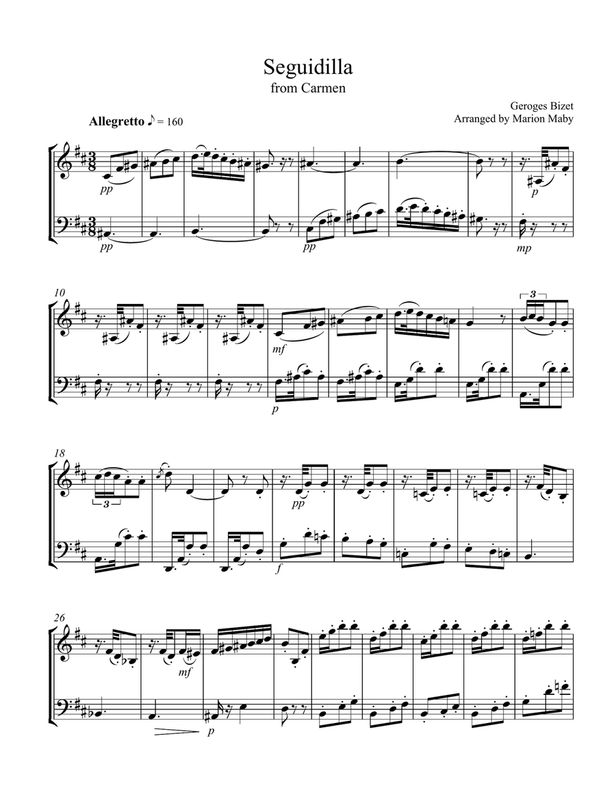 3 Arias from Carmen, for violin & cello duet