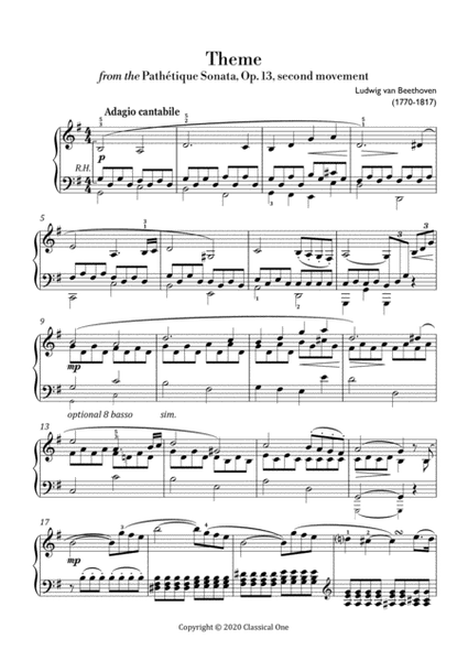 Beethoven - Pathetique Sonata Theme (mvt.2) (Easy piano arrangement) image number null