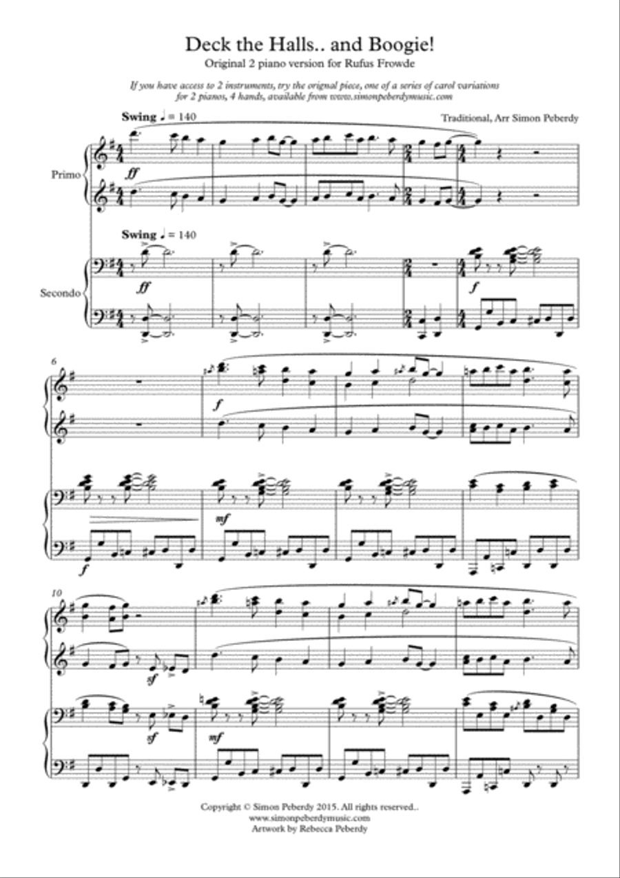 Deck the Halls... and Boogie! Christmas carol variation for Piano Duet 1 Piano, 4-Hands scores gallery preview page 2