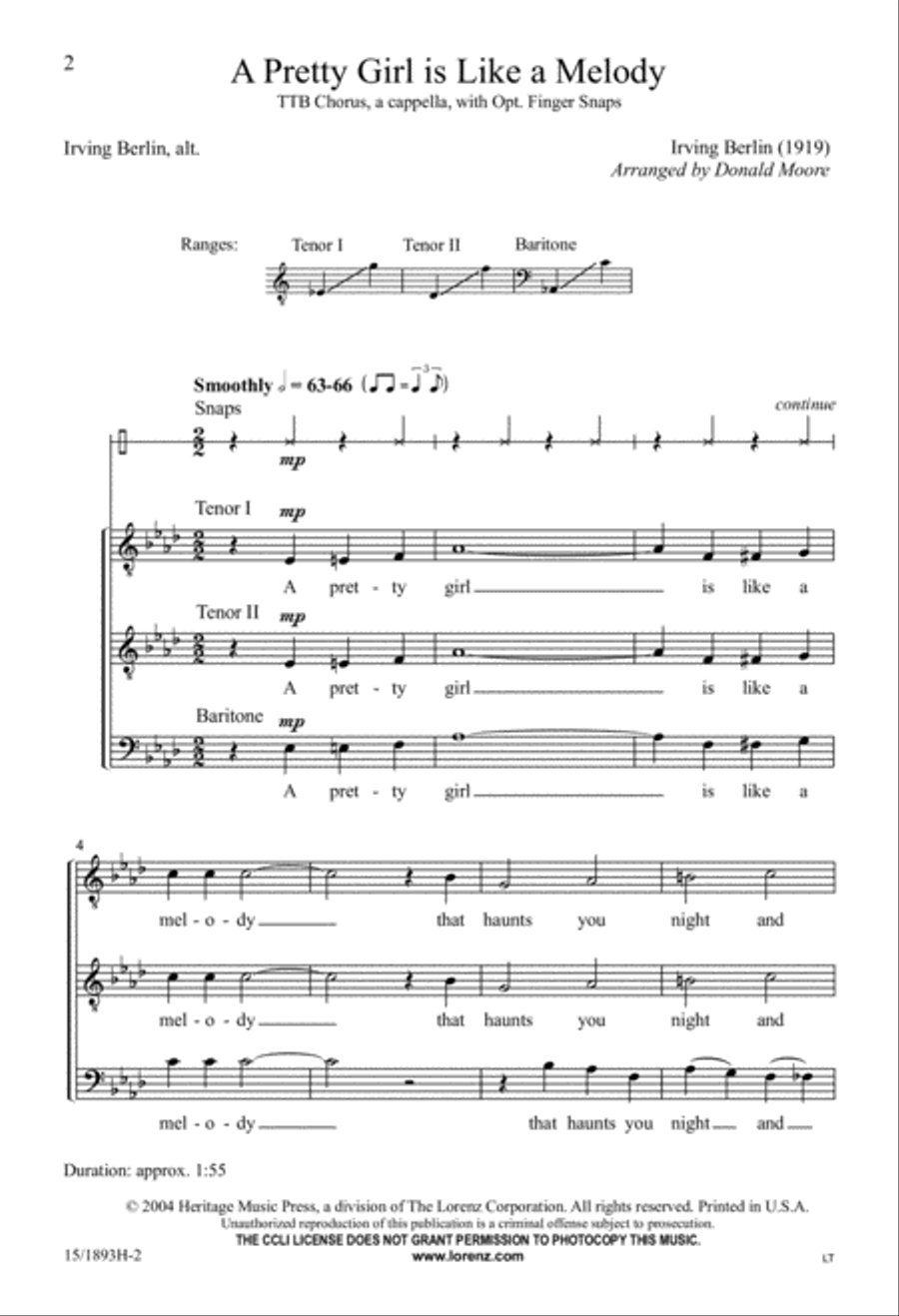 A Pretty Girl is Like a Melody TTB scores gallery preview page 2