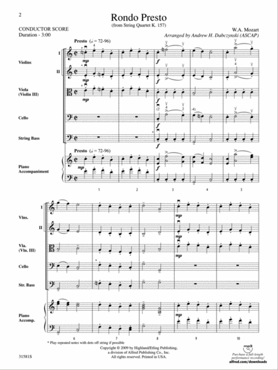 Rondo Presto (from String Quartet K. 157) String Quartet scores gallery preview page 2