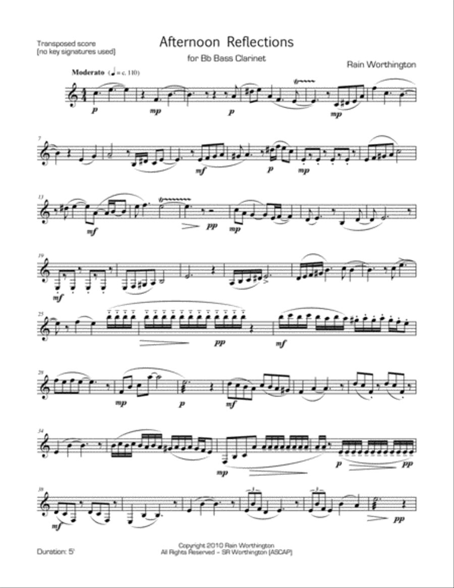 Afternoon Reflections – for bass clarinet Bass Clarinet scores gallery preview page 2