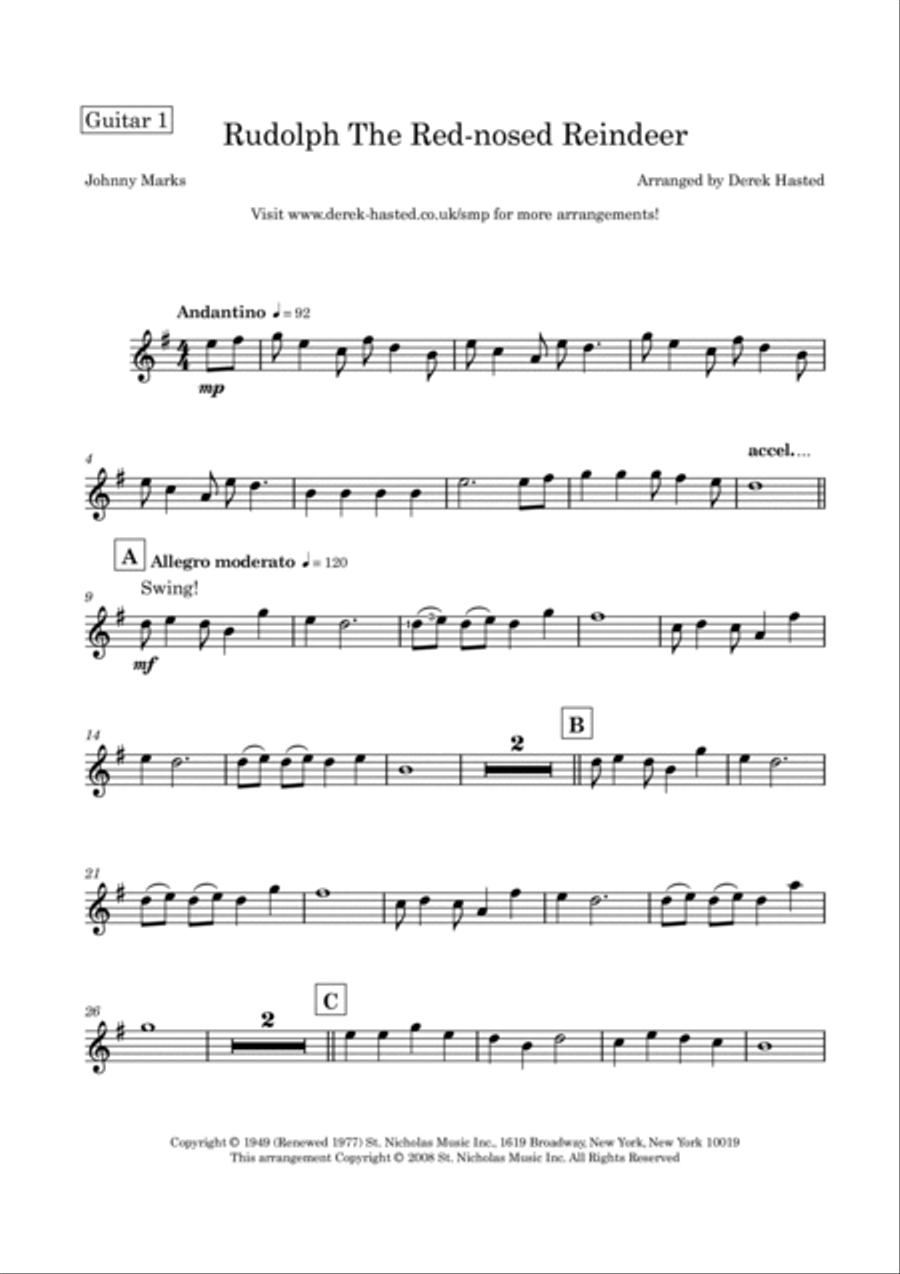 Rudolph The Red-nosed Reindeer Guitar Ensemble scores gallery preview page 4
