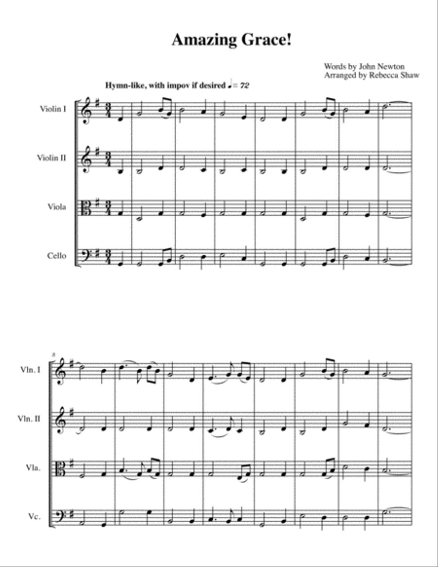 Amazing Grace String Quartet scores gallery preview page 1